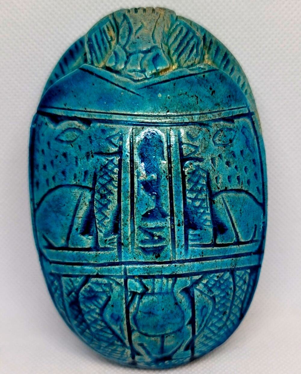 Ancient Egyptian Antique Turquoise Stone Scarob Beetle Rebirth Collectible